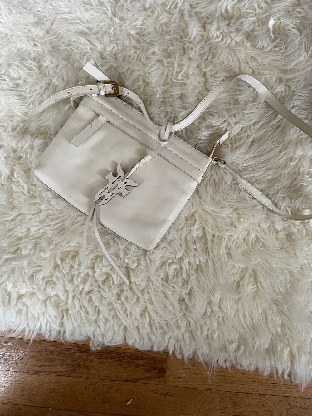 FRYE AND CO. White Leather Crossbody with Charm Accent